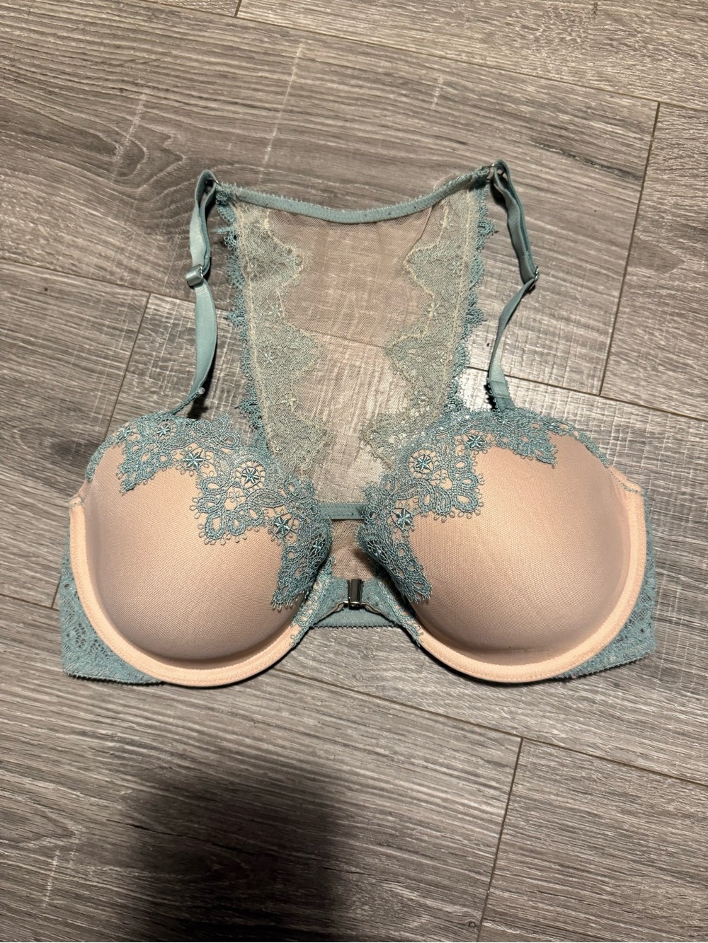 Victoria's Secret Two-Tone Lace Racerback Bra - Beige and Sage